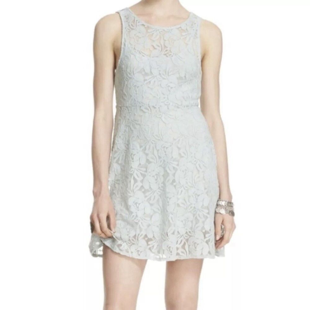 Free People Miles of Lace Womens Size Medium Sheath Dress Blue Mint Floral Lined